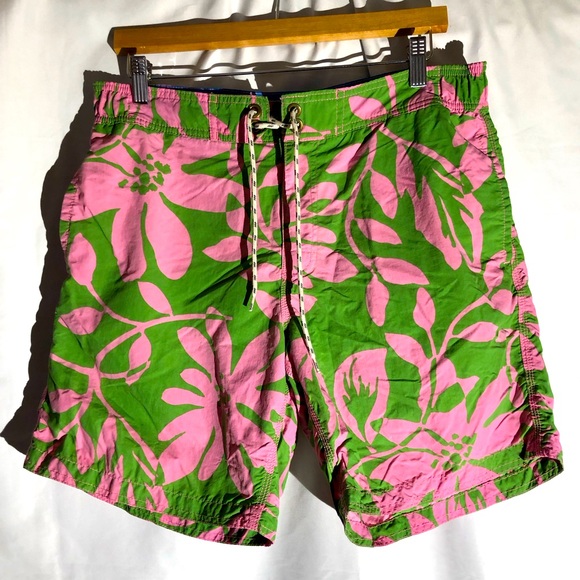 Boden Swim Boden Pink Green Tropical Floral Swim Trunks Suit Shorts